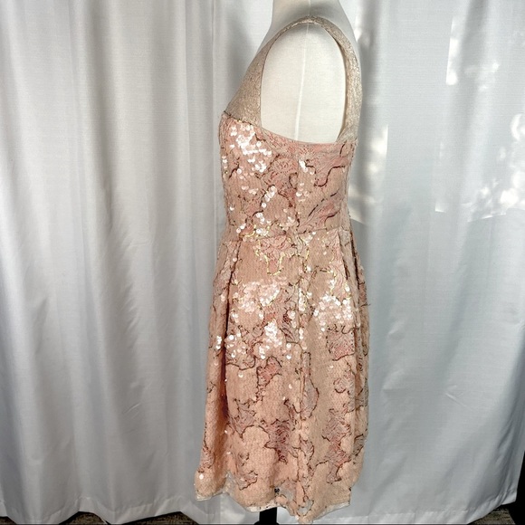 Anthropologie Eva Franco  Blush Gold Sequin Lace Fit and Flare Dress 8 - Picture 3 of 14